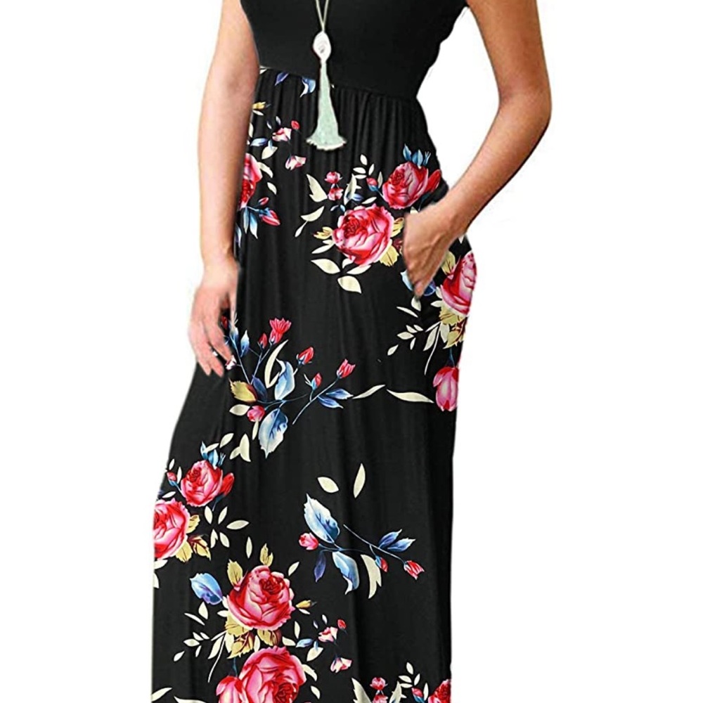 AUSELILY Women Short Sleeve Loose Plain Casual Long
Maxi Dresses with Pockets - Picture 4 of 5